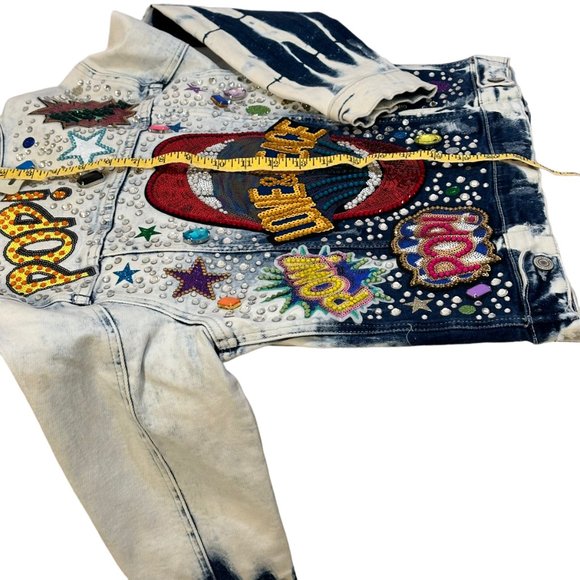 (H-223) Distressed Denim Jean Jacket Size S - Picture 11 of 16